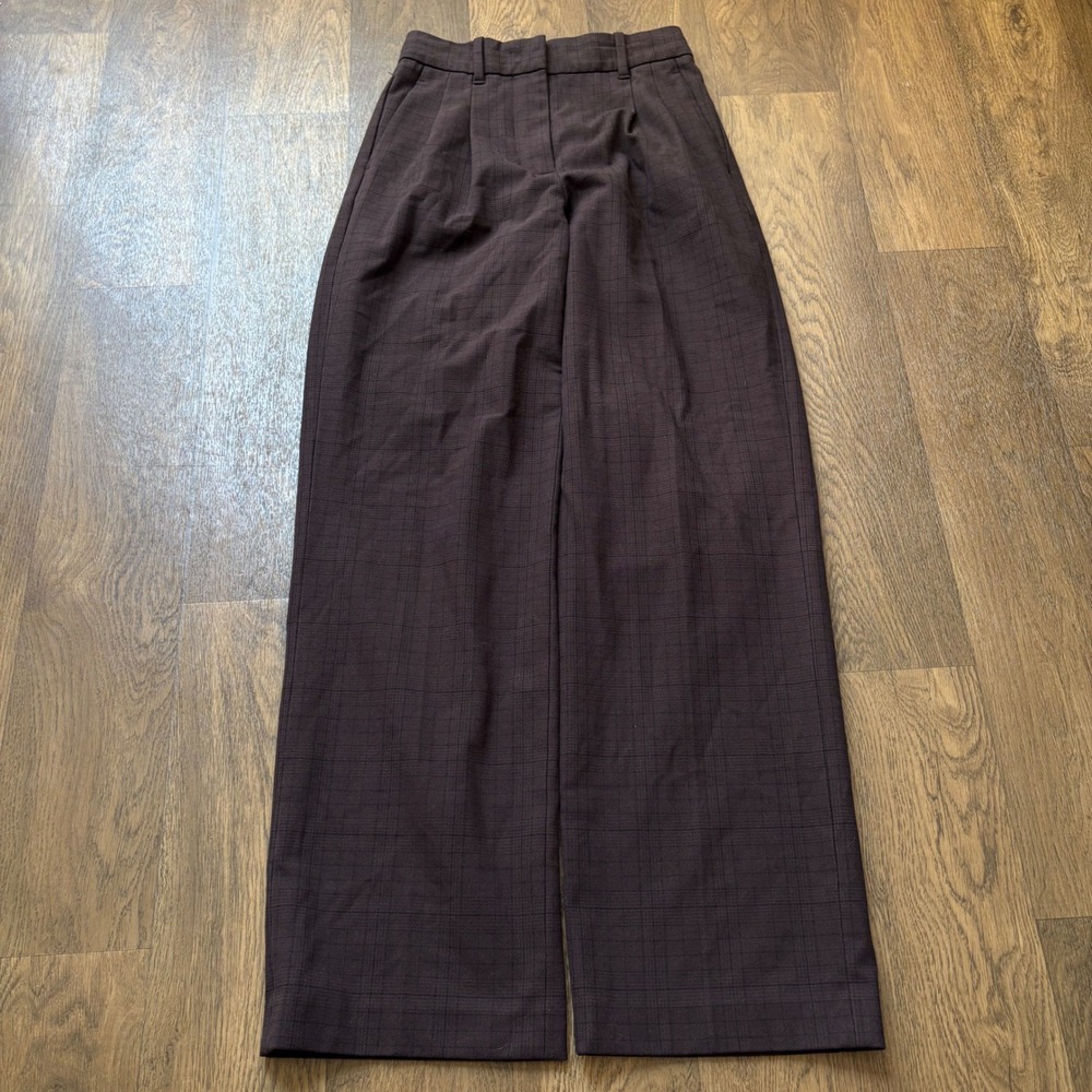 Modern Womens Boho Style Aritzia The Effortless Pant Brown Check Dress Trousers
